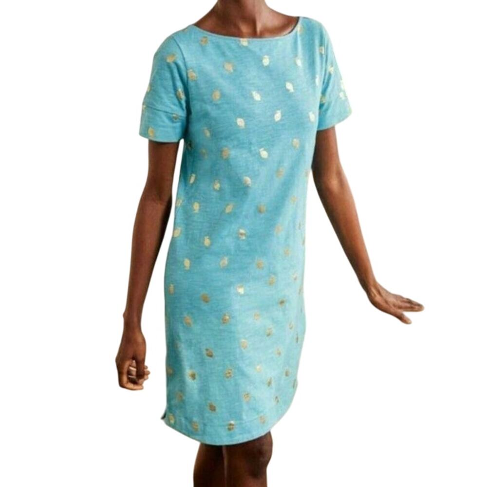 Boden Lemon Foil Print Darcey Jersey Mini Short Sleeve T-Shirt Dress